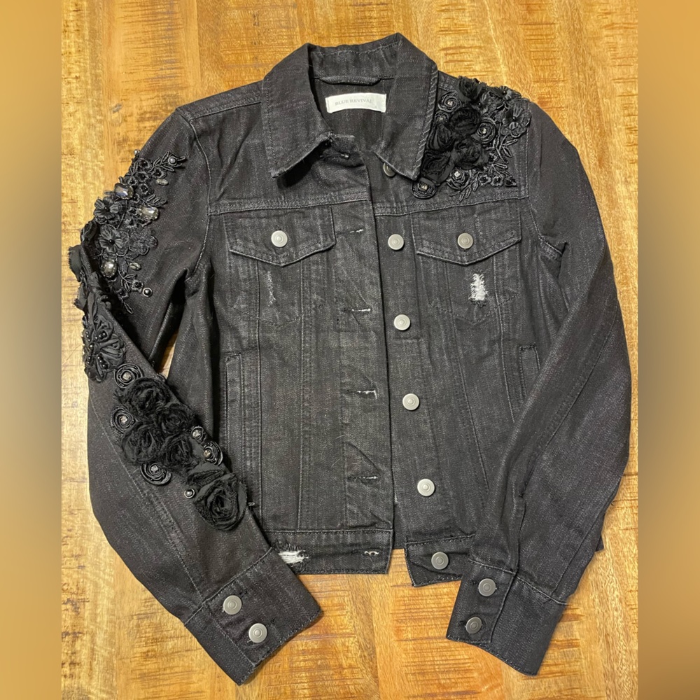 Blue Revival NWOT black floral jean jacket